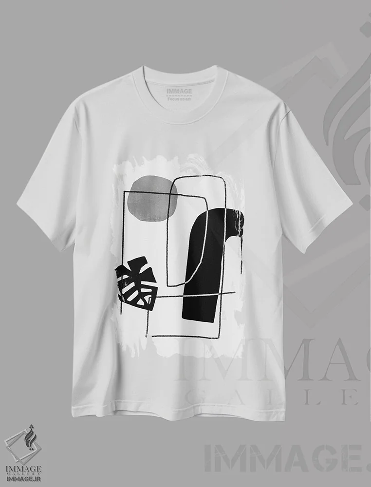 تیشرت سفید طرح دار فرم انتزاعی برگ سیاه اثر دانیلو د آلکساندریا | فروشگاه ایماژ
