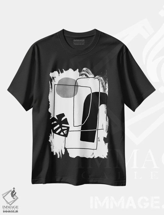 تیشرت مشکی طرح دار فرم انتزاعی برگ سیاه اثر دانیلو د آلکساندریا | immage.ir
