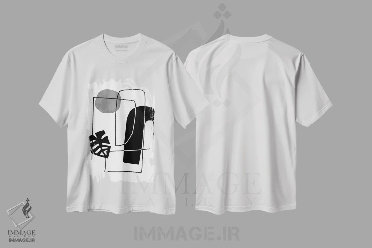 تیشرت سفید طرح دار فرم انتزاعی برگ سیاه اثر دانیلو د آلکساندریا | فروشگاه ایماژ