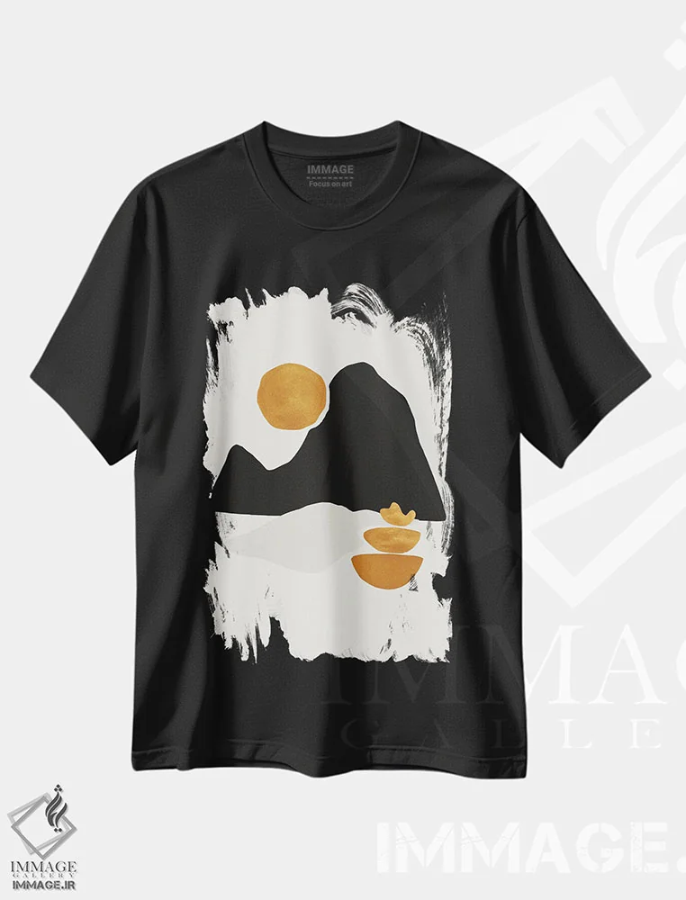 تیشرت مشکی طرح دار فرم انتزاعی غروب اخرایی اثر دانیلو د آلکساندریا | فروشگاه ایماژ