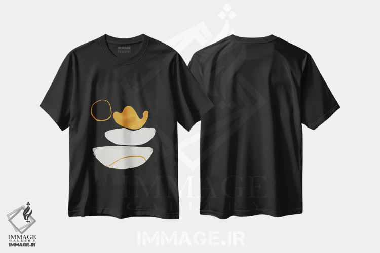 تیشرت مشکی طرح دار فرم انتزاعی گلدان اخرایی اثر دانیلو د آلکساندریا | immage.ir