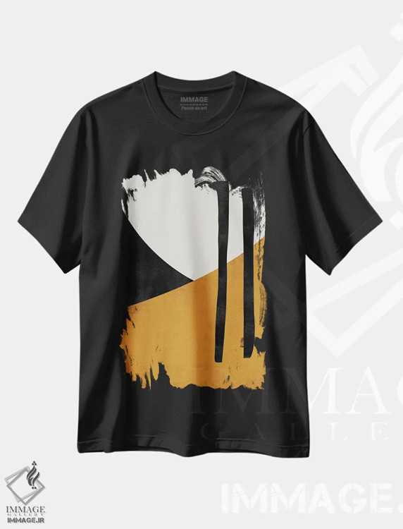تیشرت مشکی طرح دار فرم انتزاعی خط اخرایی اثر دانیلو د آلکساندریا | immage.ir