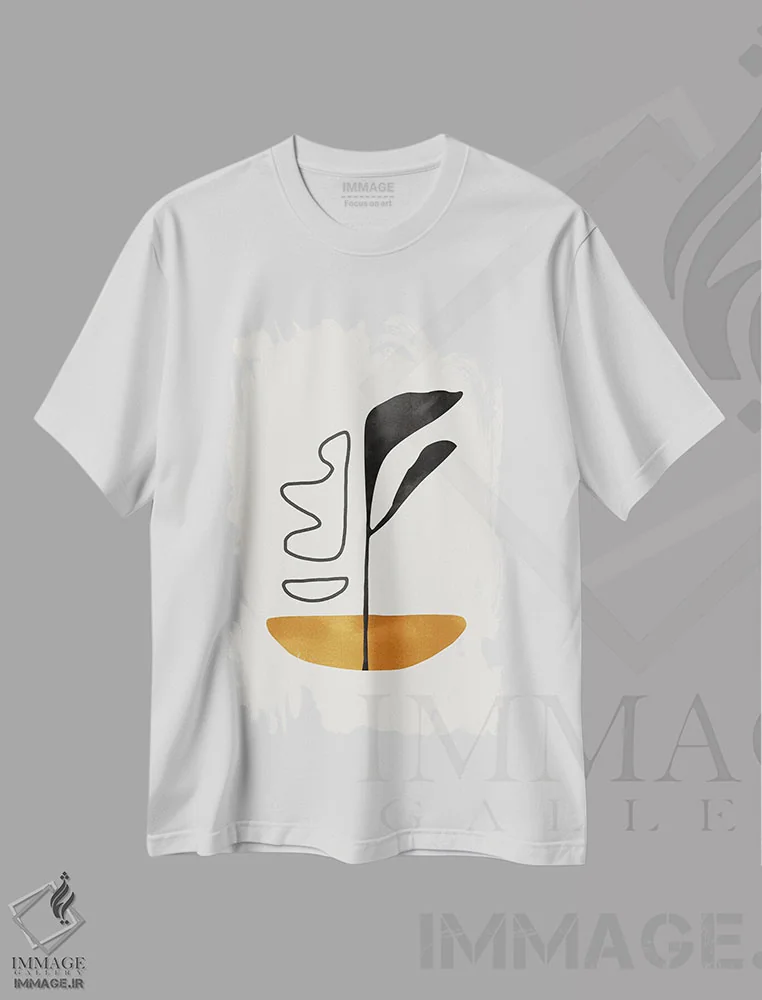 تیشرت سفید طرح دار فرم انتزاعی گلدان اخرایی چهار اثر دانیلو د آلکساندریا | immage.ir
