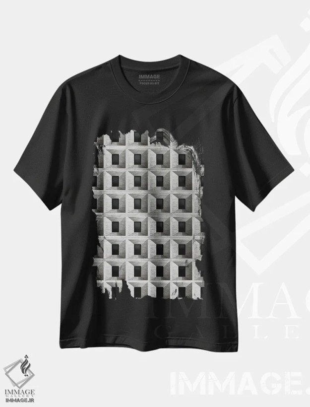 تیشرت مشکی طرح دار پنجره انتزاعی دو، آبستره اثر دانیلو د آلکساندریا | فروشگاه ایماژ