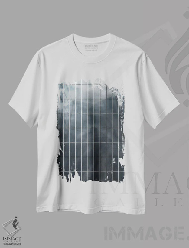 تیشرت سفید طرح دار پنجره انتزاعی سه، آبستره اثر دانیلو د آلکساندریا | فروشگاه ایماژ