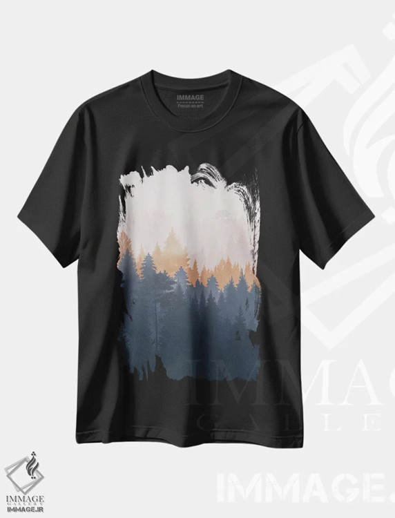 تیشرت مشکی طرح دار انتزاعی اسکاندیناوی شش، تزئینی اثر دانیلو د آلکساندریا | فروشگاه ایماژ