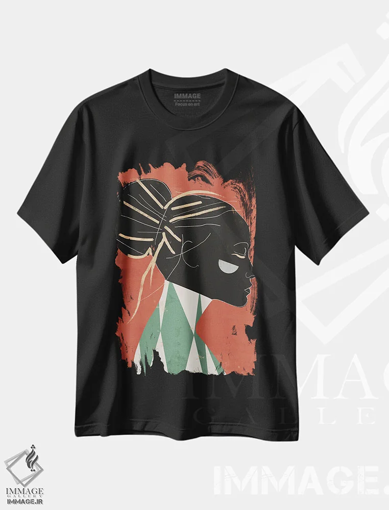 تیشرت مشکی طرح دار زن رنگارنگ، هنر آمریکایی آفریقایی تبار اثر دانیلو د آلکساندریا | immage.ir
