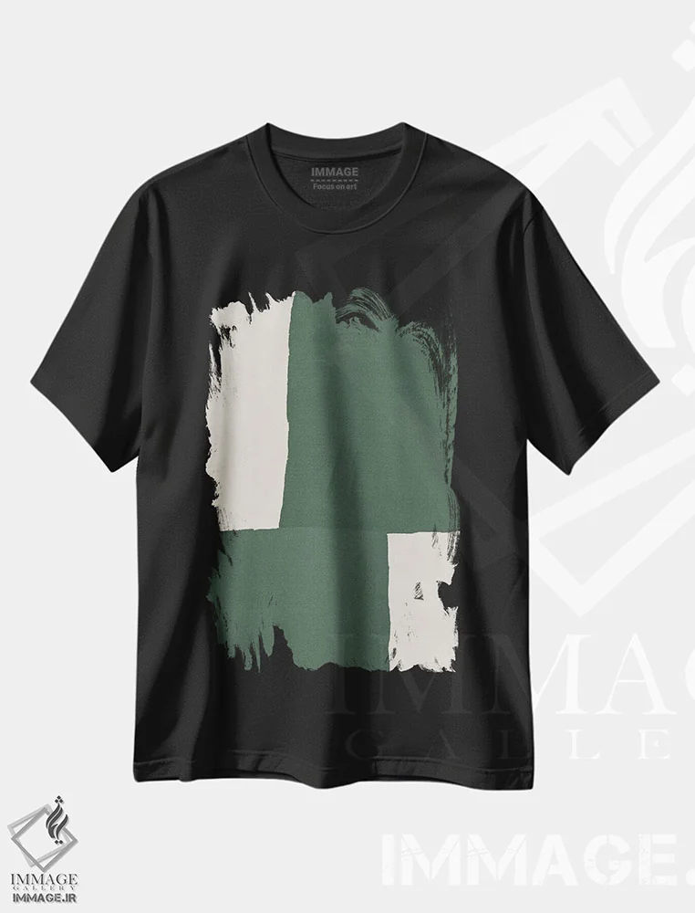 تیشرت مشکی طرح دار سبز انتزاعی، آبستره اثر دانیلو د آلکساندریا | immage.ir