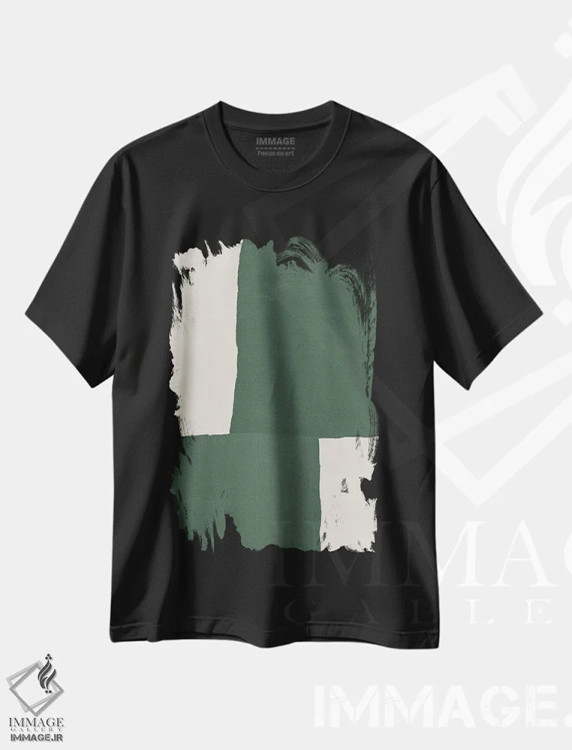 تیشرت مشکی طرح دار سبز انتزاعی، آبستره اثر دانیلو د آلکساندریا | immage.ir
