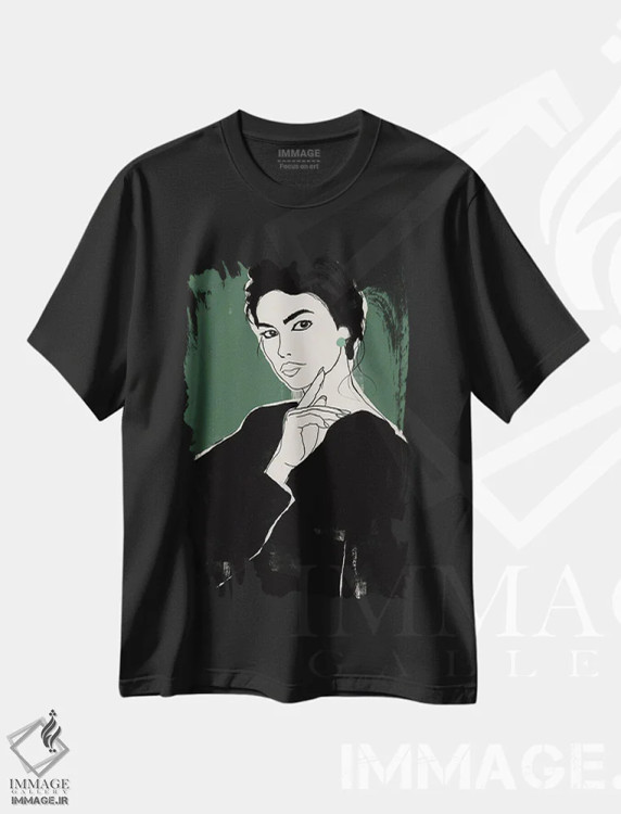 تیشرت مشکی طرح دار زن سبزپوش، دکور معاصر اثر دانیلو د آلکساندریا | فروشگاه ایماژ