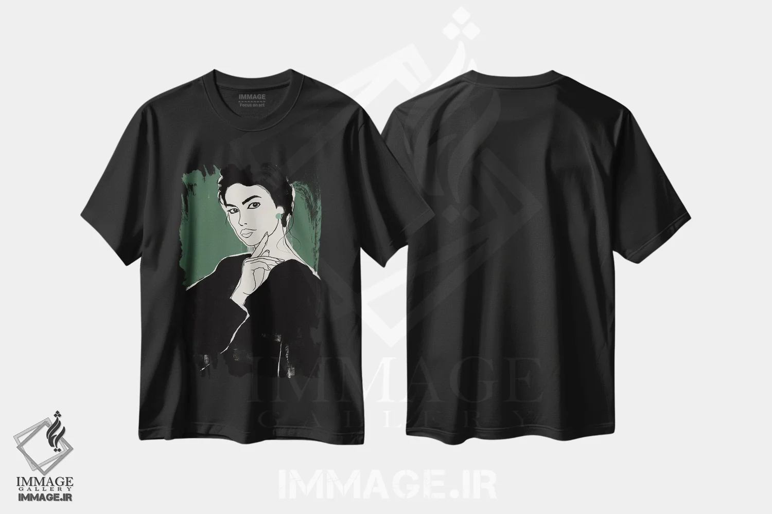 تیشرت مشکی طرح دار زن سبزپوش، دکور معاصر اثر دانیلو د آلکساندریا | فروشگاه ایماژ