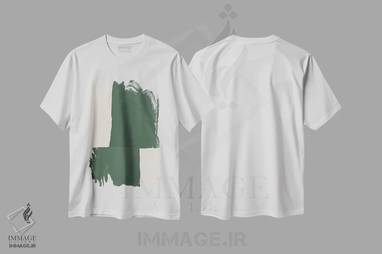 تیشرت سفید طرح دار سبز انتزاعی، آبستره اثر دانیلو د آلکساندریا | فروشگاه ایماژ
