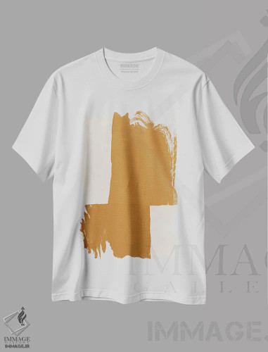 تیشرت سفید طرح دار هندسی اخرایی انتزاعی، آبستره اثر دانیلو د آلکساندریا | فروشگاه ایماژ