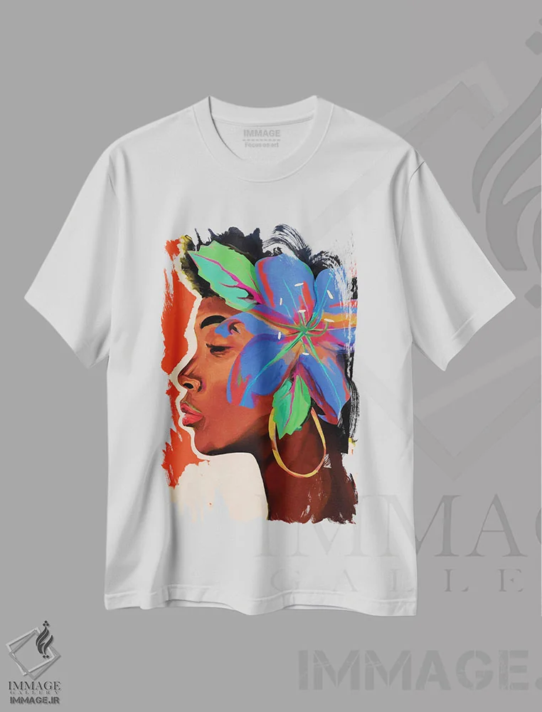 تیشرت سفید طرح دار زن رنگارنگ شش، هنر آمریکایی آفریقایی تبار اثر دانیلو د آلکساندریا | فروشگاه ایماژ