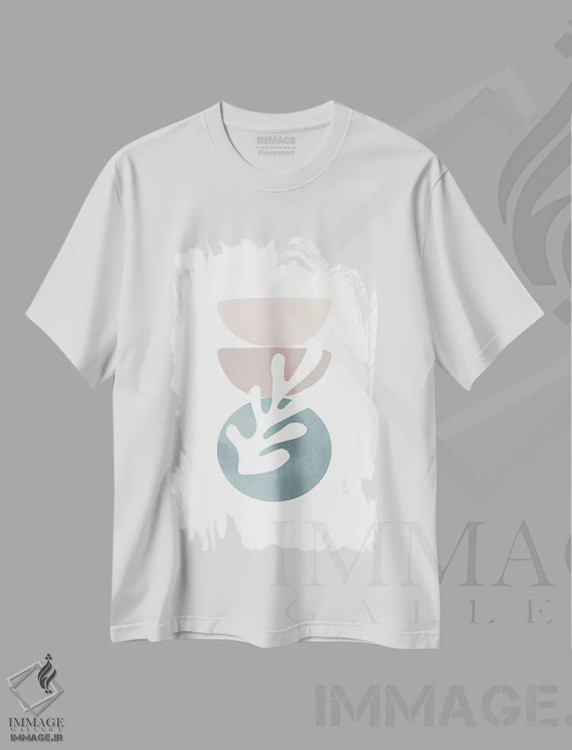 تیشرت سفید طرح دار رنگ پاستلی ده، آبستره اثر دانیلو د آلکساندریا | فروشگاه ایماژ