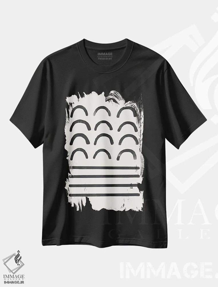 تیشرت مشکی طرح دار کمان انتزاعی هشت اثر دانیلو د آلکساندریا | فروشگاه ایماژ