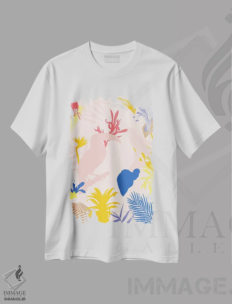 تیشرت سفید طرح دار هنر برگ، دوتایی یک، تزئینی اثر دانیلو د آلکساندریا | فروشگاه ایماژ