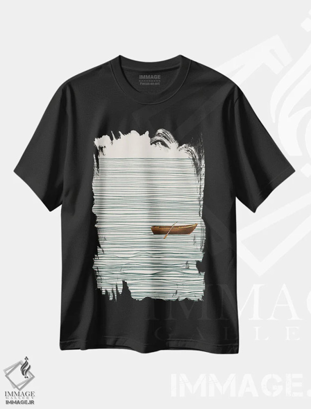 تیشرت مشکی طرح دار قایق مینیمال انتزاعی سه، آبستره اثر دانیلو د آلکساندریا | فروشگاه ایماژ