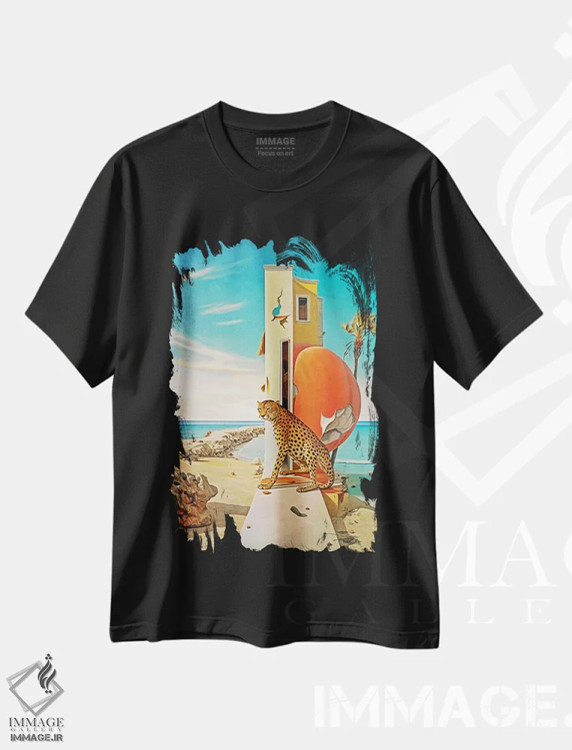 تیشرت مشکی طرح دار سوررئالیسم؛ یوزپلنگ روی دیوار، هنر دیجیتال اثر دانیلو د آلکساندریا | immage.ir