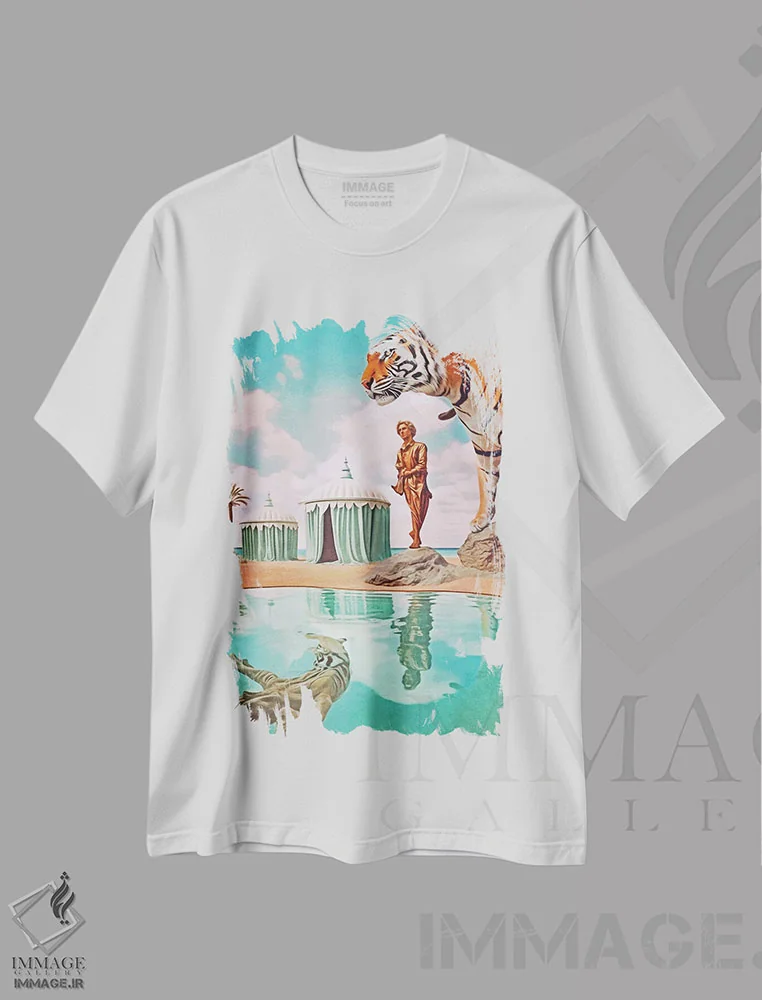 تیشرت سفید طرح دار سوررئالیسم؛ ببرها یک، هنر دیجیتال اثر دانیلو د آلکساندریا | فروشگاه ایماژ