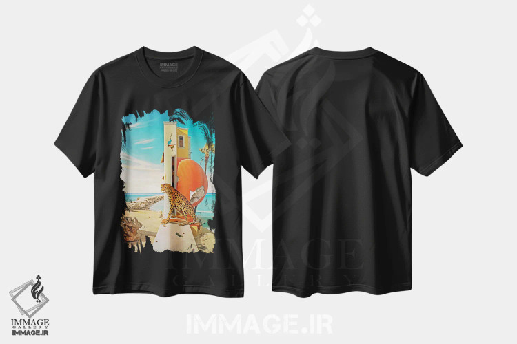 تیشرت مشکی طرح دار سوررئالیسم؛ یوزپلنگ روی دیوار، هنر دیجیتال اثر دانیلو د آلکساندریا | immage.ir