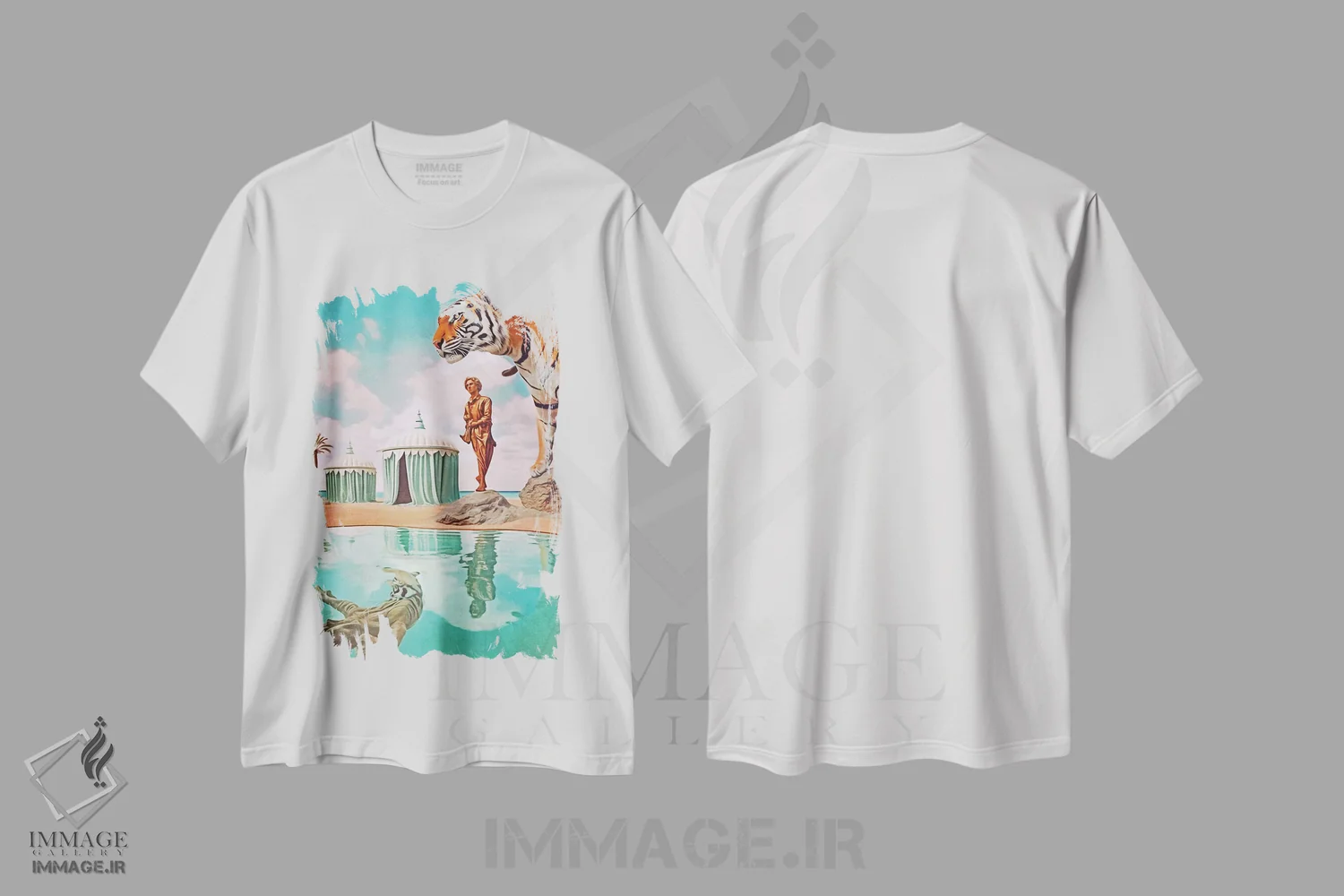 تیشرت سفید طرح دار سوررئالیسم؛ ببرها یک، هنر دیجیتال اثر دانیلو د آلکساندریا | فروشگاه ایماژ