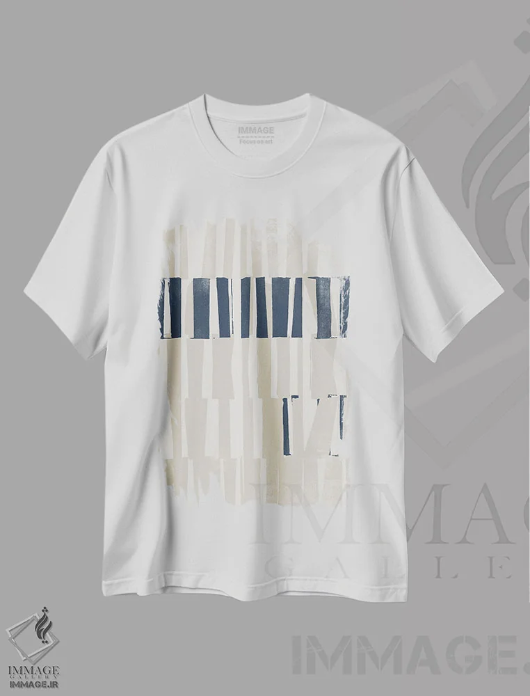 تیشرت سفید طرح دار انتزاعی آبی دو اثر دانیلو د آلکساندریا | فروشگاه ایماژ