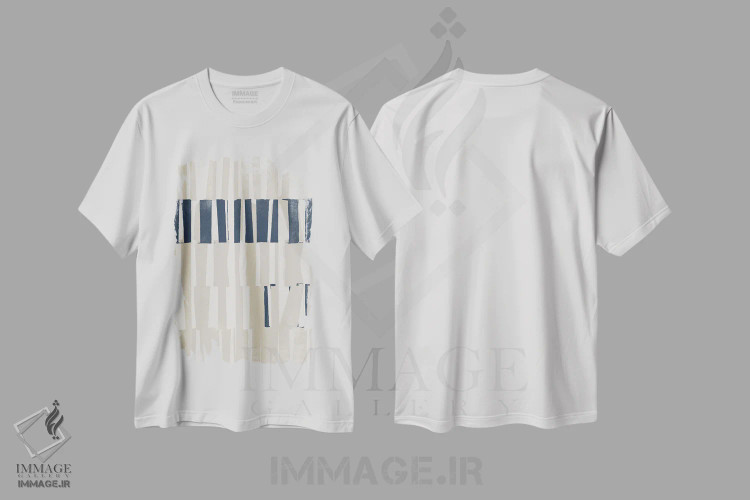 تیشرت سفید طرح دار انتزاعی آبی دو اثر دانیلو د آلکساندریا | فروشگاه ایماژ