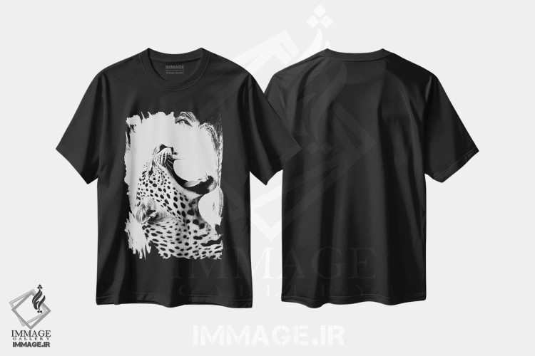 تیشرت مشکی طرح دار جگوار به سبک مینیمالیستی، عکاسی سیاه و سفید اثر دانیلو د آلکساندریا | فروشگاه ایماژ