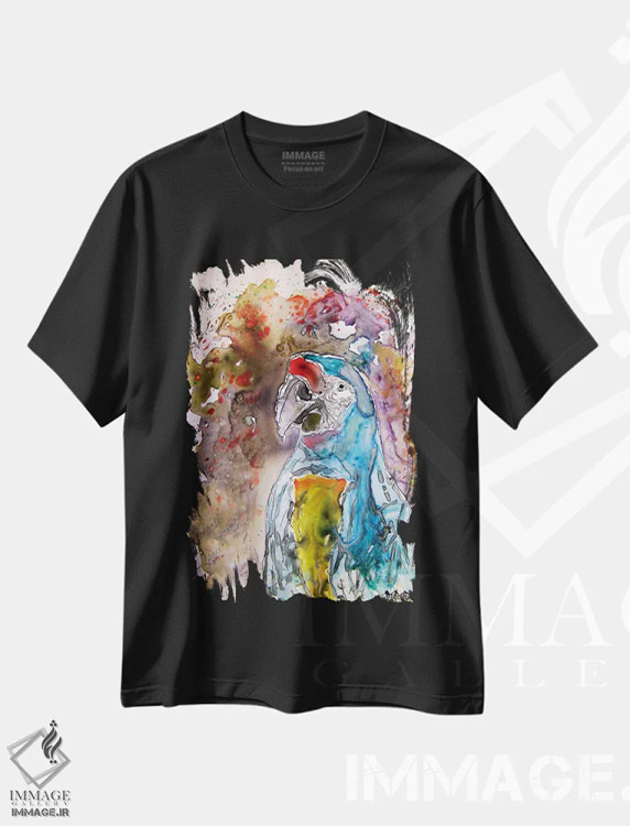 تیشرت مشکی طرح دار هنر یوپو: طوطی ماکائو، تزئینی اثر درک مک کری | immage.ir