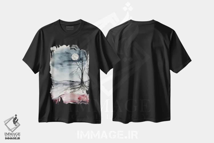 تیشرت مشکی طرح دار منظرهٔ نور ماه، تزئینی اثر درک مک کری | فروشگاه ایماژ