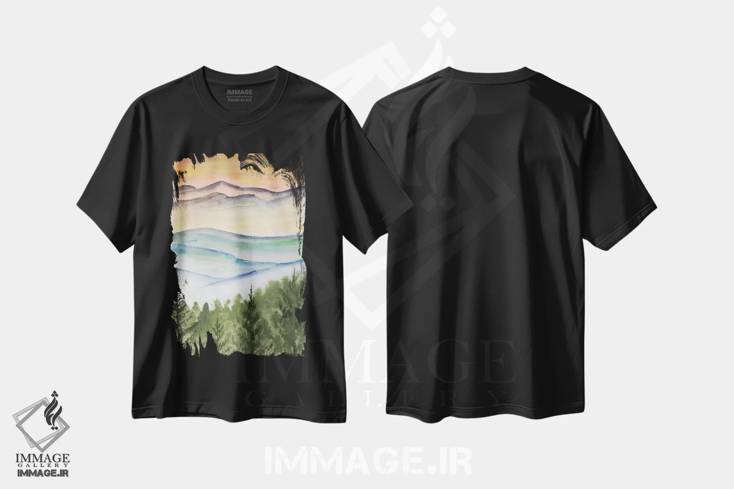 تیشرت مشکی طرح دار منظرهٔ کوه های بلو ریج، دکور معاصر اثر درک مک کری | فروشگاه ایماژ