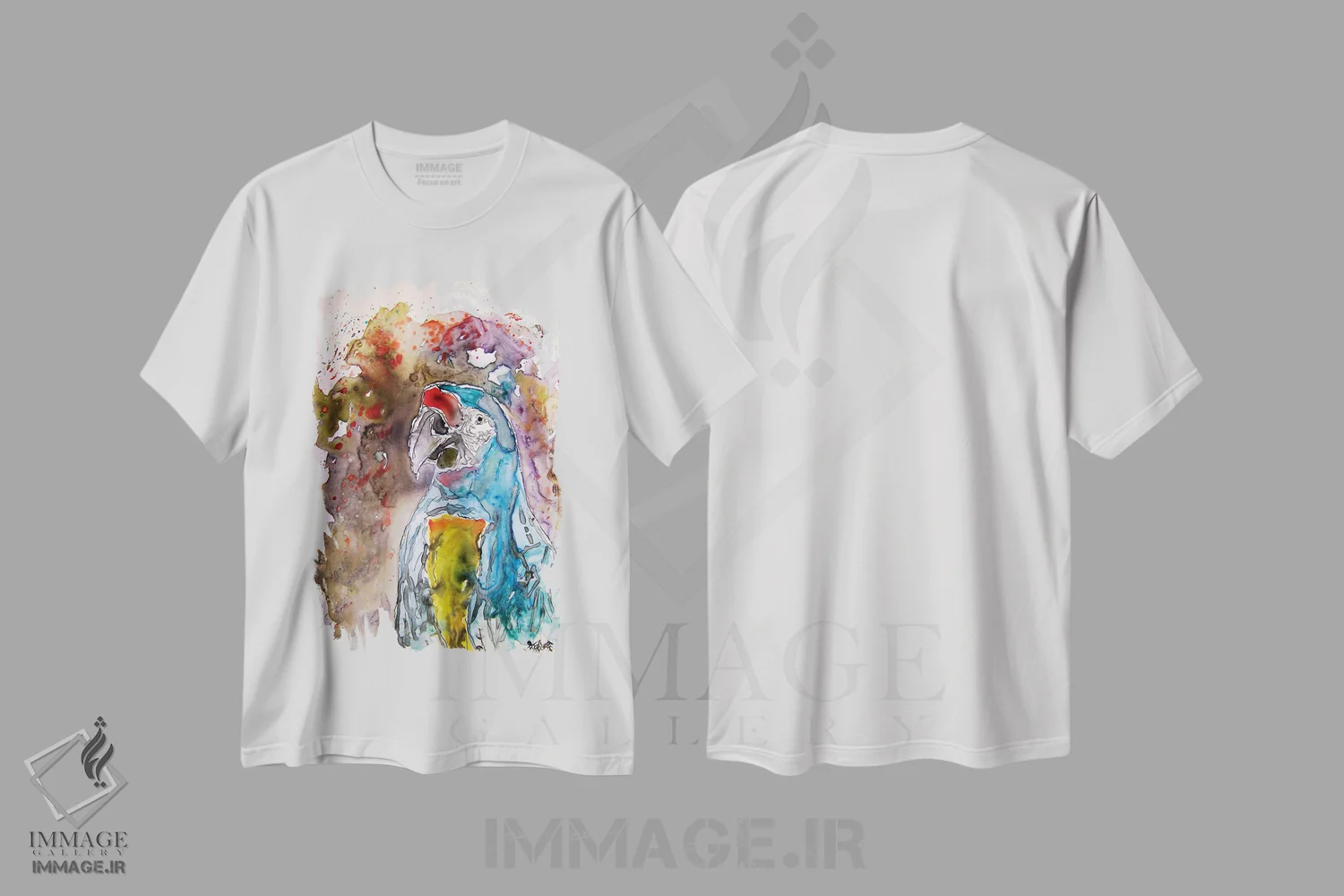 تیشرت سفید طرح دار هنر یوپو: طوطی ماکائو، تزئینی اثر درک مک کری | فروشگاه ایماژ