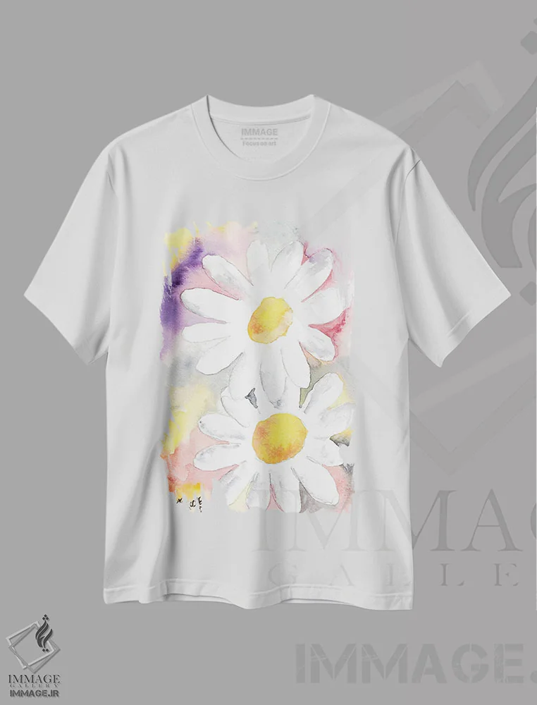 تیشرت سفید طرح دار گل های مروارید، تزئینی اثر درک مک کری | فروشگاه ایماژ