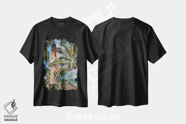 تیشرت مشکی طرح دار فانوس دریایی کیپ فلوریدا، دکور معاصر اثر درک مک کری | فروشگاه ایماژ