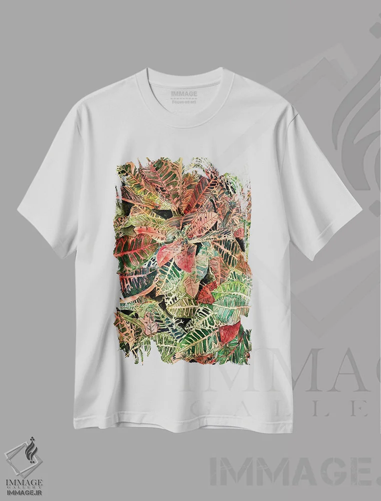 تیشرت سفید طرح دار کروتون گیاهی، دکور معاصر اثر درک مک کری | فروشگاه ایماژ