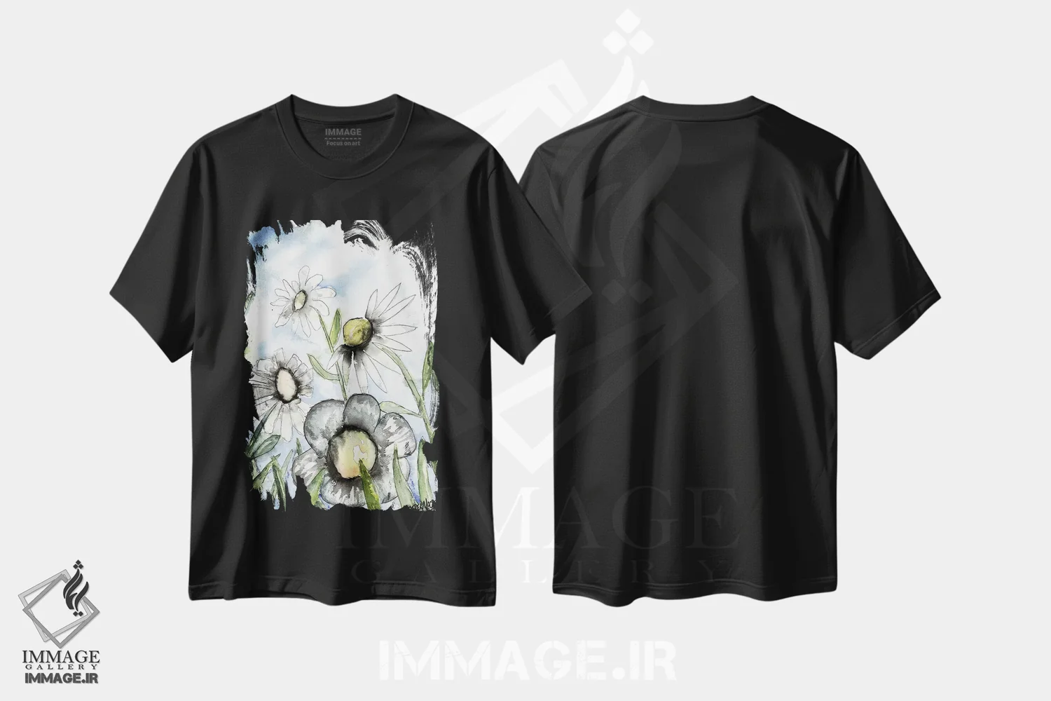 تیشرت مشکی طرح دار مزرعه ای از مارجریتاهای سفید، دکور معاصر اثر درک مک کری | immage.ir