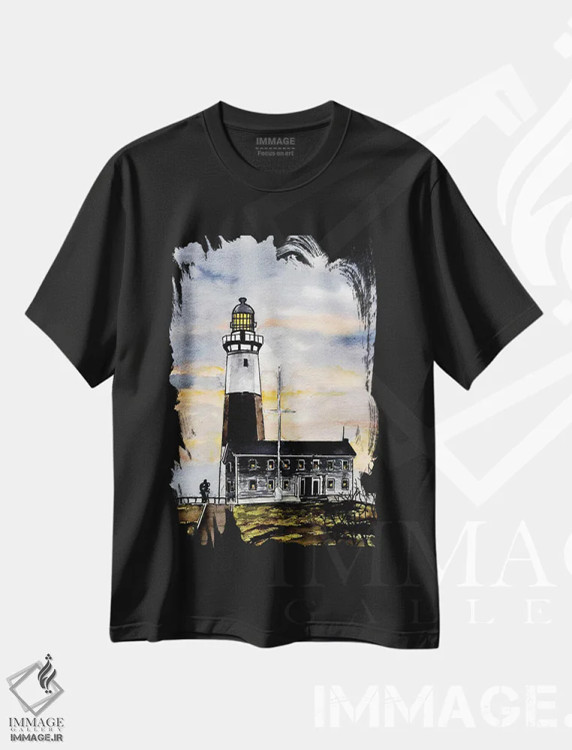 تیشرت مشکی طرح دار فانوس دریایی مونتاک پوینت، دکور معاصر اثر درک مک کری | فروشگاه ایماژ