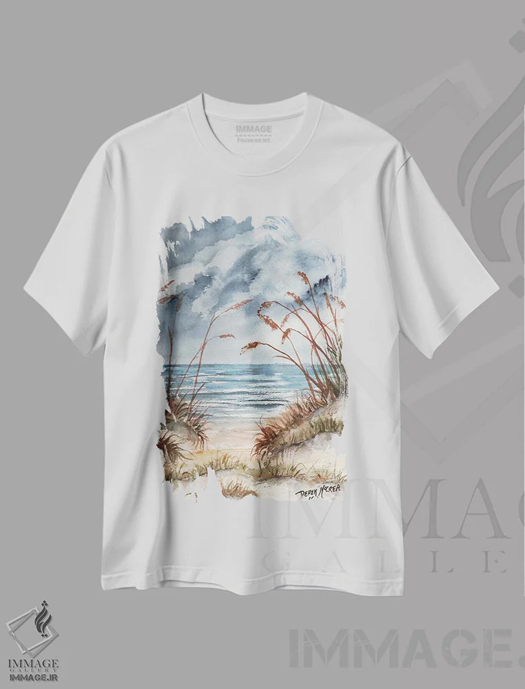 تیشرت سفید طرح دار تپه های شنی، دکور معاصر اثر درک مک کری | فروشگاه ایماژ