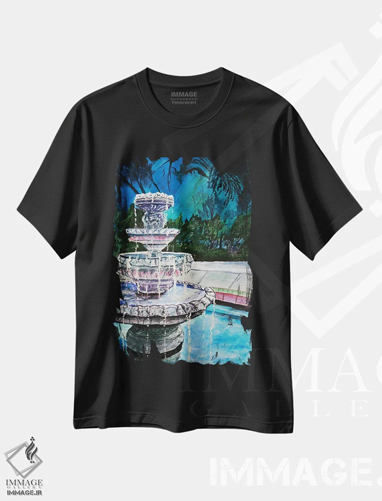 تیشرت مشکی طرح دار آبنمای II، دکور معاصر اثر درک مک کری | فروشگاه ایماژ