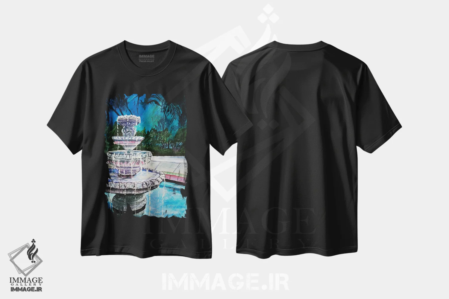 تیشرت مشکی طرح دار آبنمای II، دکور معاصر اثر درک مک کری | فروشگاه ایماژ