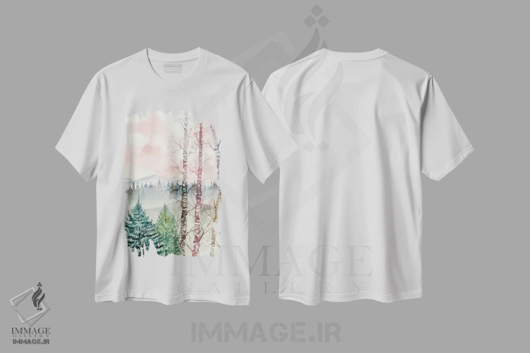 تیشرت سفید طرح دار درختان غان، چشم انداز زمستانی، دکور معاصر اثر درک مک کری | immage.ir