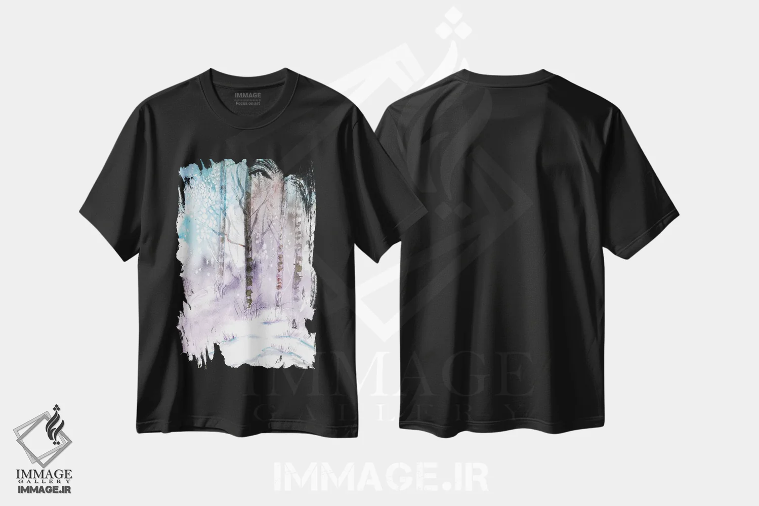 تیشرت مشکی طرح دار چشم انداز زمستانی، دکور معاصر اثر درک مک کری | فروشگاه ایماژ