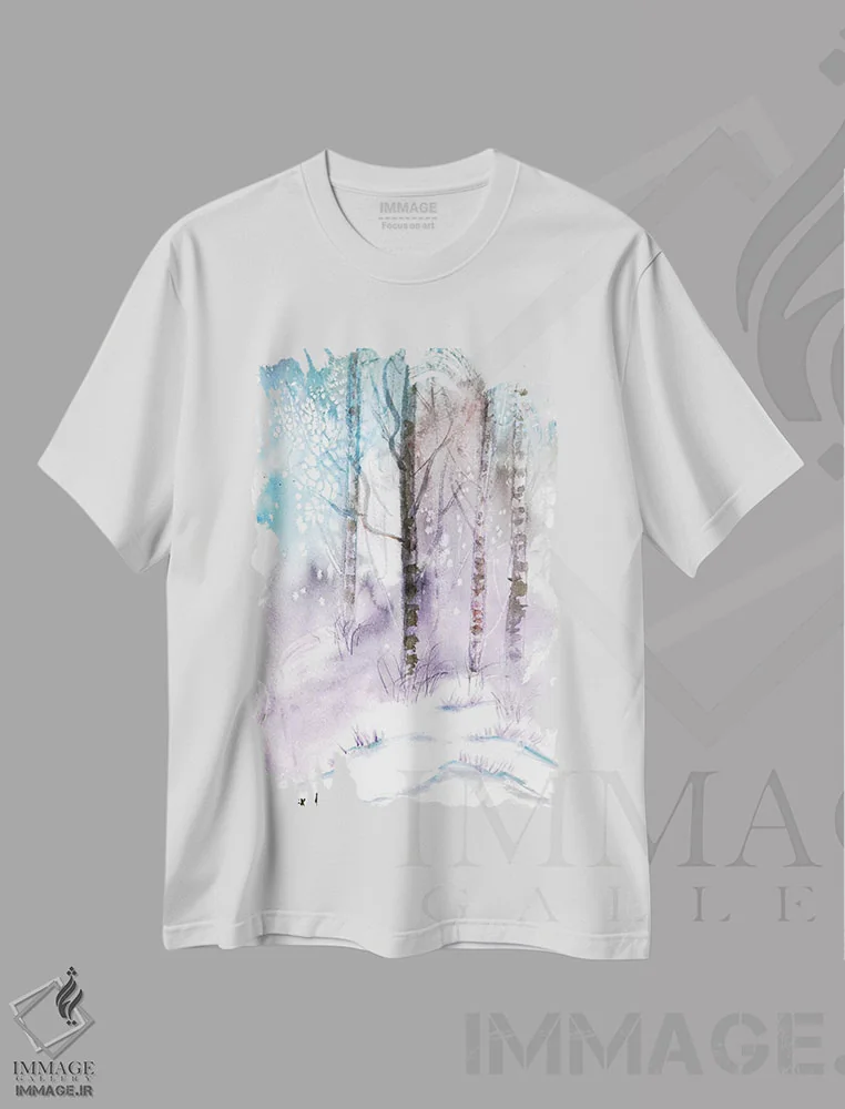 تیشرت سفید طرح دار چشم انداز زمستانی، دکور معاصر اثر درک مک کری | immage.ir