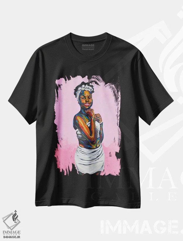 تیشرت مشکی طرح دار همزاد VI، هنر آمریکایی آفریقایی تبار اثر دامولا آیگبایو | فروشگاه ایماژ