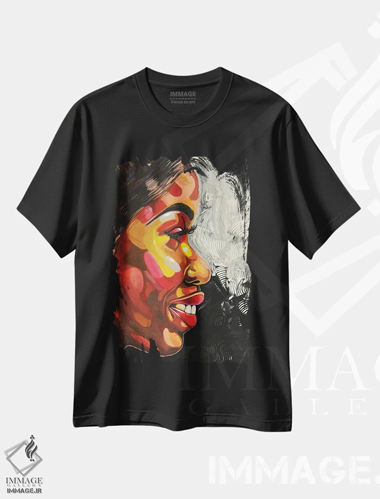 تیشرت مشکی طرح دار جشن گرفتن زندگی، هنر آمریکایی آفریقایی تبار اثر دامولا آیگبایو | فروشگاه ایماژ