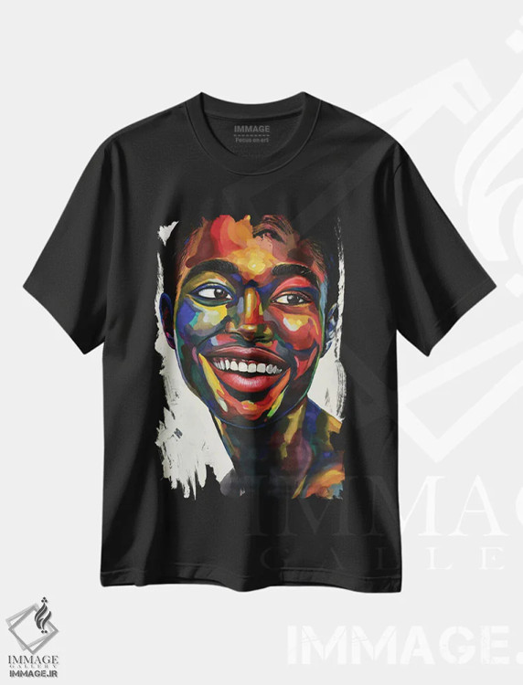 تیشرت مشکی طرح دار جشن گرفتن زندگی III، هنر آمریکایی آفریقایی تبار اثر دامولا آیگبایو | فروشگاه ایماژ