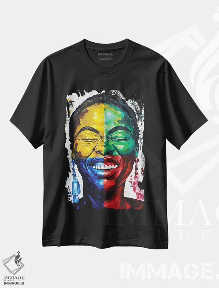 تیشرت مشکی طرح دار جشن گرفتن زندگی IV، هنر آمریکایی آفریقایی تبار اثر دامولا آیگبایو | immage.ir