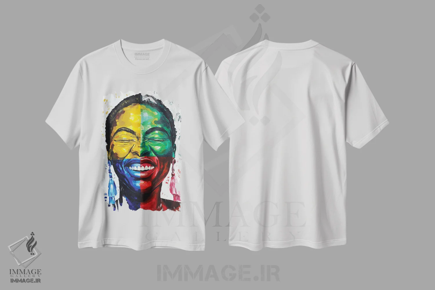 تیشرت سفید طرح دار جشن گرفتن زندگی IV، هنر آمریکایی آفریقایی تبار اثر دامولا آیگبایو | فروشگاه ایماژ