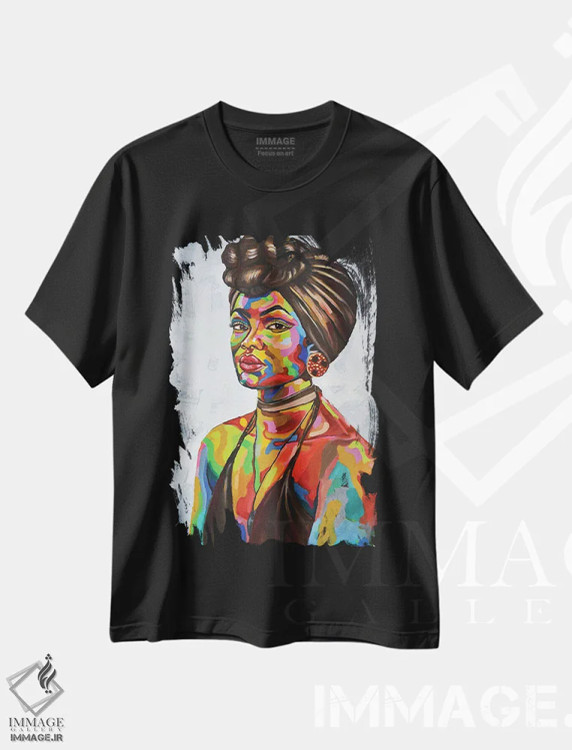تیشرت مشکی طرح دار دختر آفریقایی، دکور آفریقایی اثر دامولا آیگبایو | immage.ir